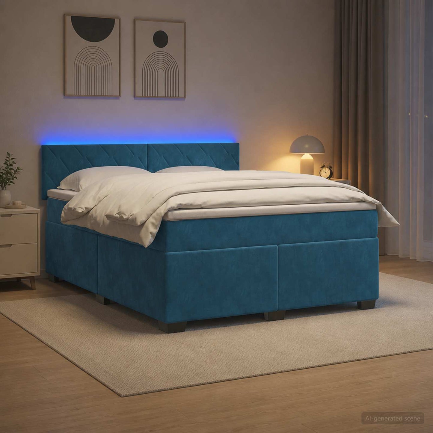 vidaXL Κρεβάτι Box Spring με Στρώμα και LED Μπλε 180 x 200 cm Βελούδο