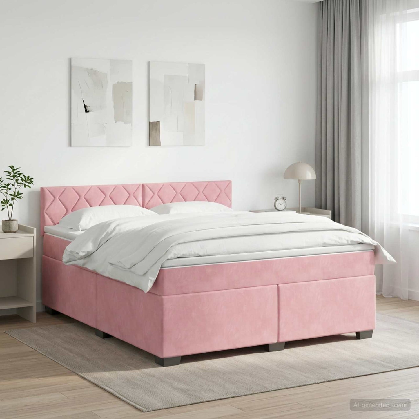 vidaXL Κρεβάτι Box Spring με Στρώμα και LED Ροζ 160 x 200 cm Βελούδο