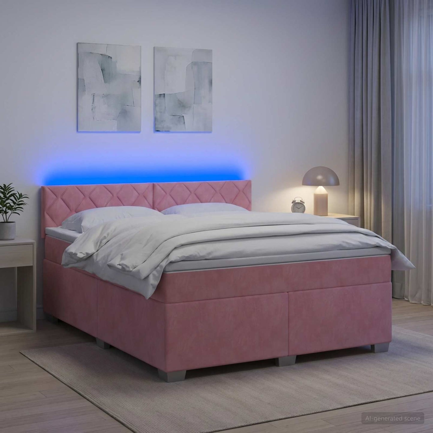 vidaXL Κρεβάτι Box Spring με Στρώμα και LED Ροζ 140 x 200 cm Βελούδο