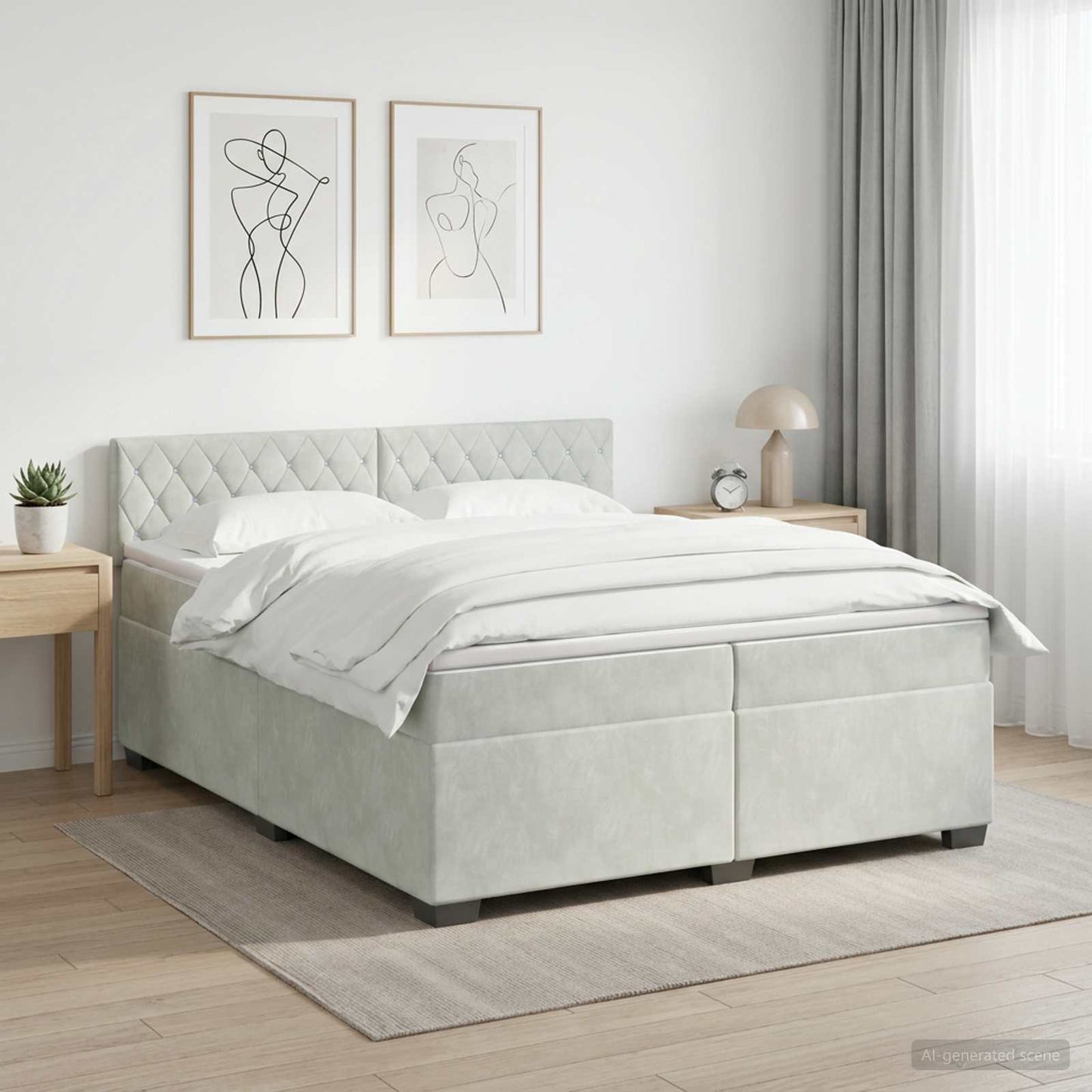 vidaXL Κρεβάτι Box Spring με Στρώμα και LED Ανοιχτό γκρι 200 x 200 cm