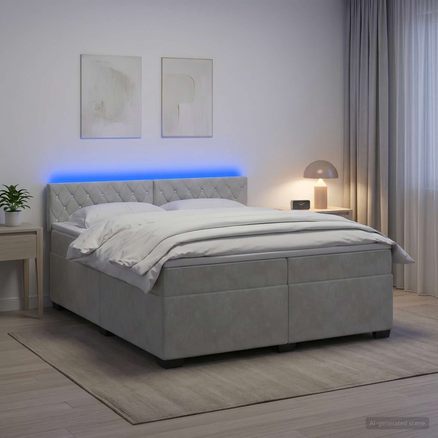 vidaXL Κρεβάτι Box Spring με Στρώμα και LED Ανοιχτό γκρι 200 x 200 cm