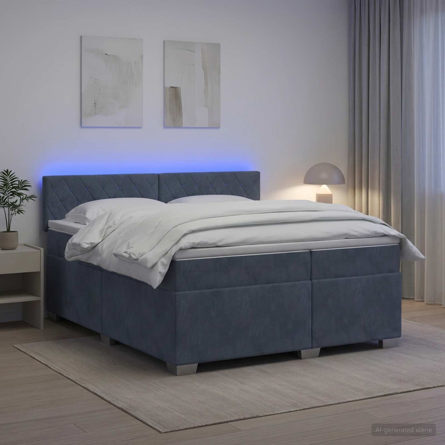 vidaXL Κρεβάτι Box Spring με Στρώμα και LED Σκούρο Γκρι 200 x 200 cm