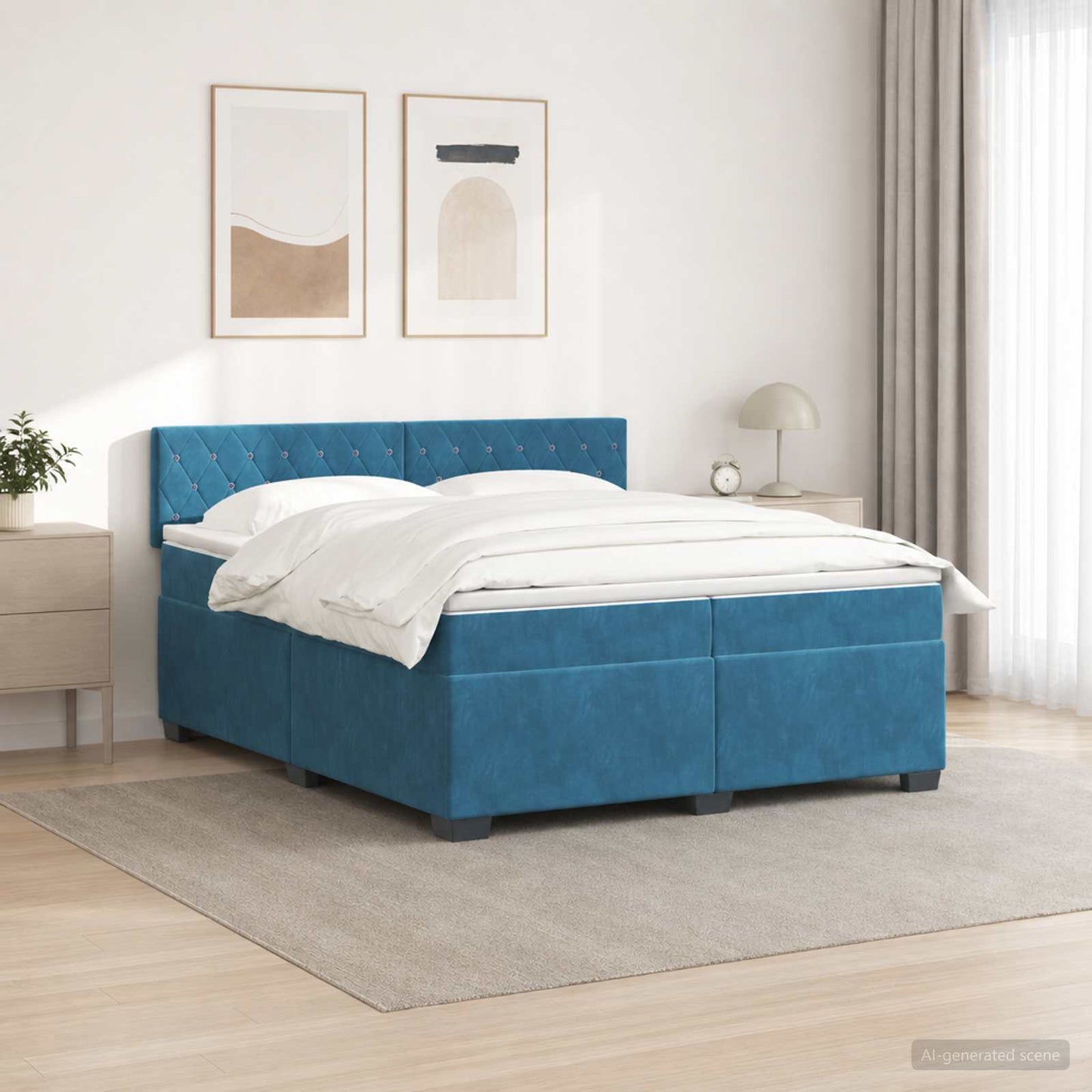 vidaXL Κρεβάτι Box Spring με Στρώμα και LED Μπλε 200 x 200 cm Βελούδο