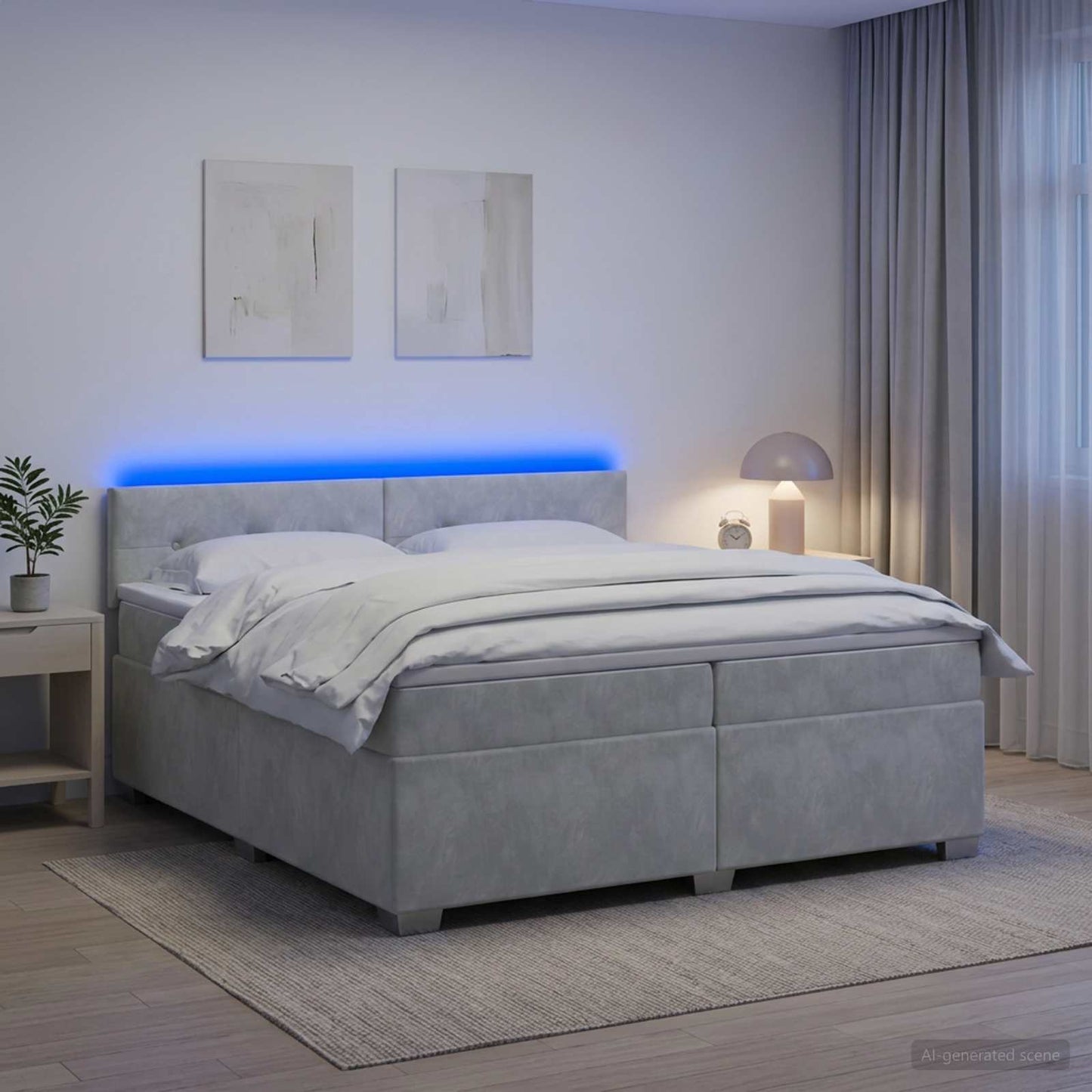 vidaXL Κρεβάτι Box Spring με Στρώμα και LED Ανοιχτό γκρι 200 x 200 cm