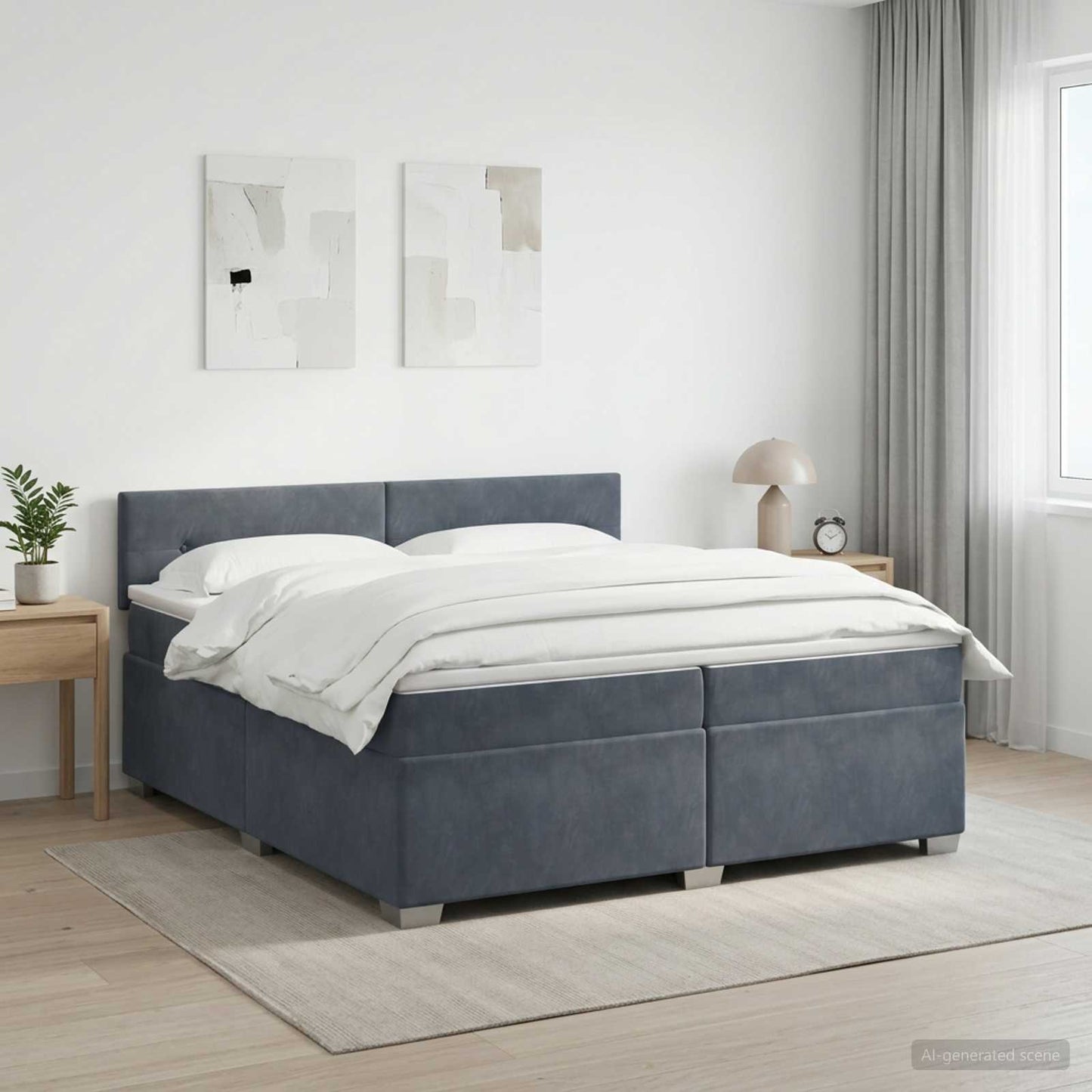 vidaXL Κρεβάτι Box Spring με Στρώμα και LED Σκούρο Γκρι 200 x 200 cm