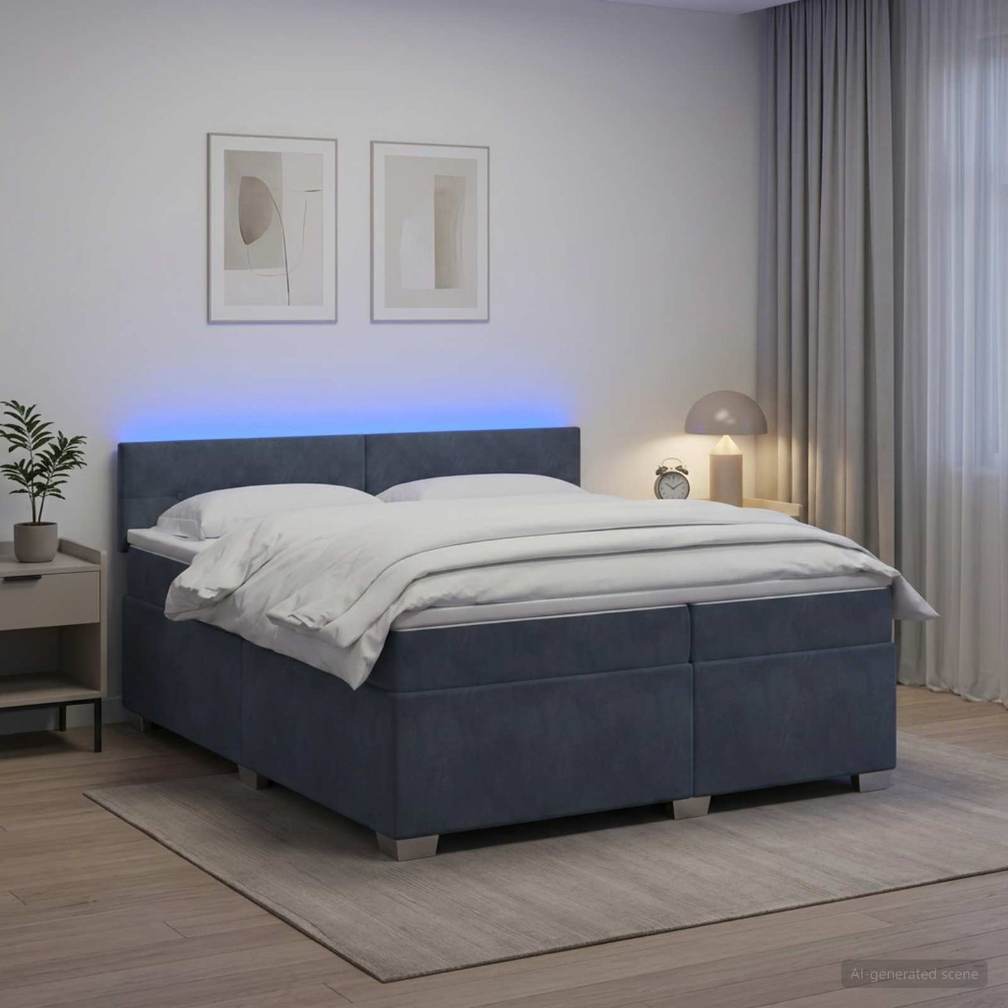 vidaXL Κρεβάτι Box Spring με Στρώμα και LED Σκούρο Γκρι 200 x 200 cm