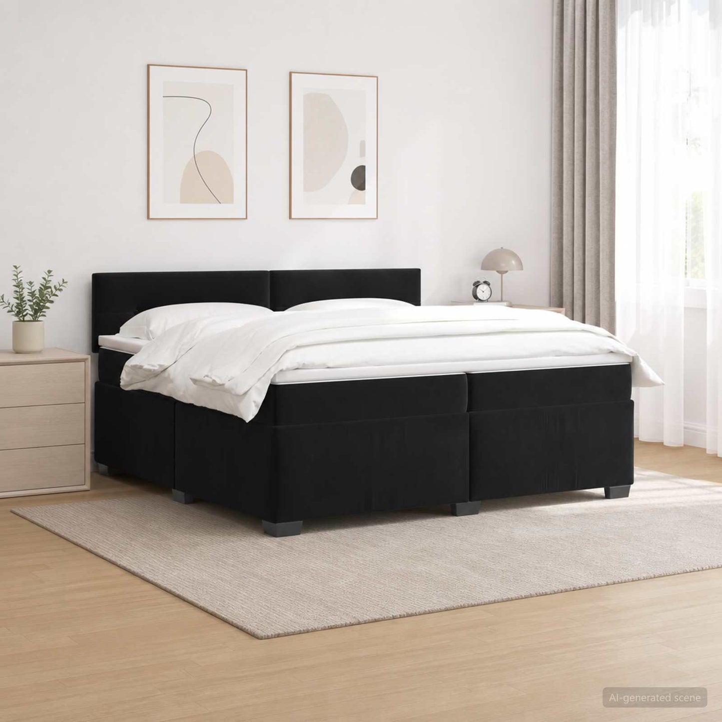 vidaXL Κρεβάτι Box Spring με Στρώμα και LED Μαύρο 200 x 200 cm Βελούδο