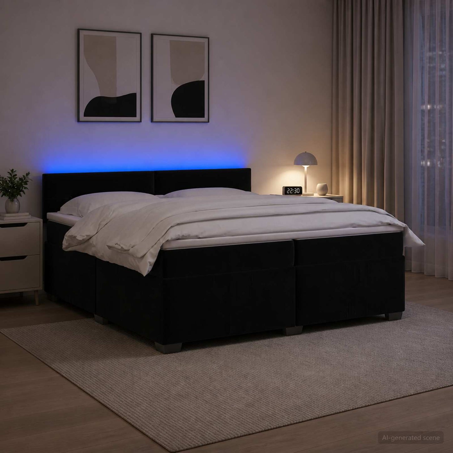 vidaXL Κρεβάτι Box Spring με Στρώμα και LED Μαύρο 200 x 200 cm Βελούδο