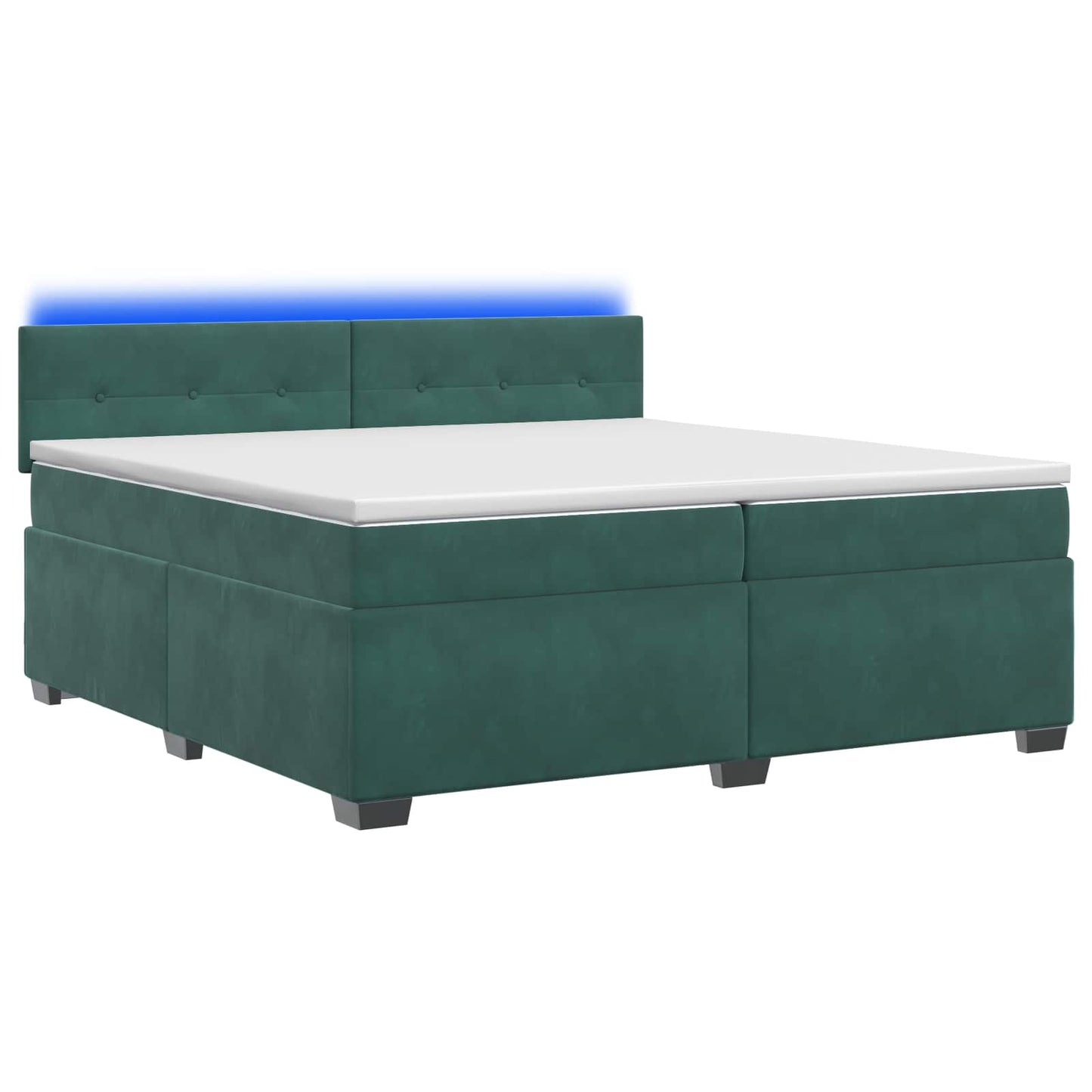 vidaXL Κρεβάτι Box Spring με Στρώμα και LED Σκούρο Πράσινο Βελούδο