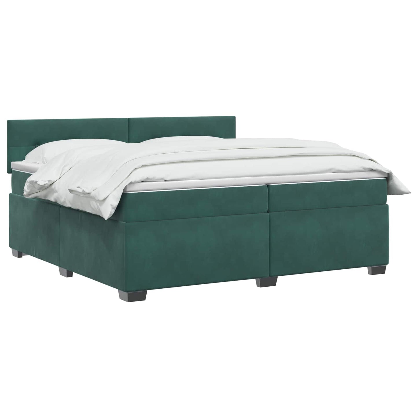 vidaXL Κρεβάτι Box Spring με Στρώμα και LED Σκούρο Πράσινο Βελούδο