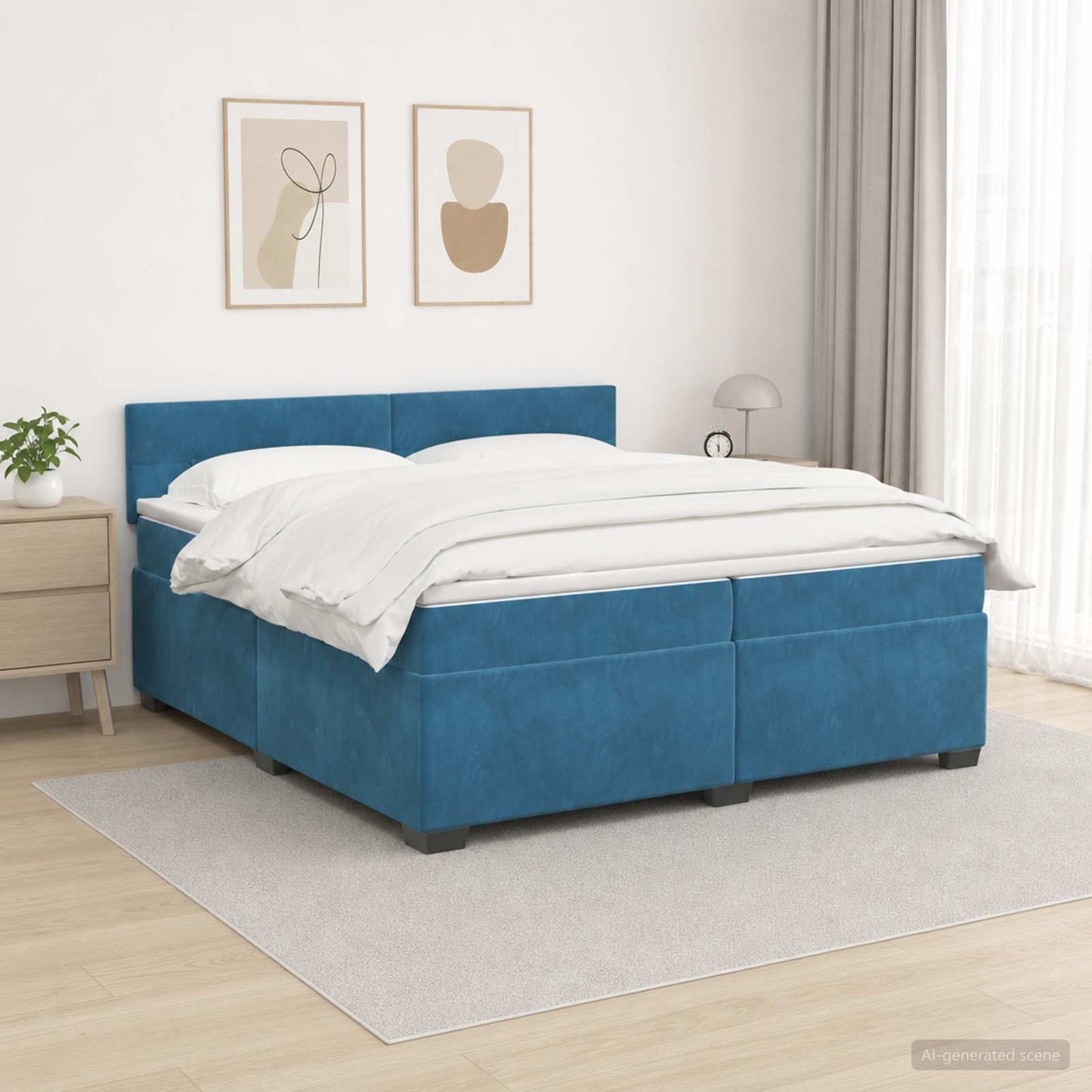 vidaXL Κρεβάτι Box Spring με Στρώμα και LED Μπλε 200 x 200 cm Βελούδο