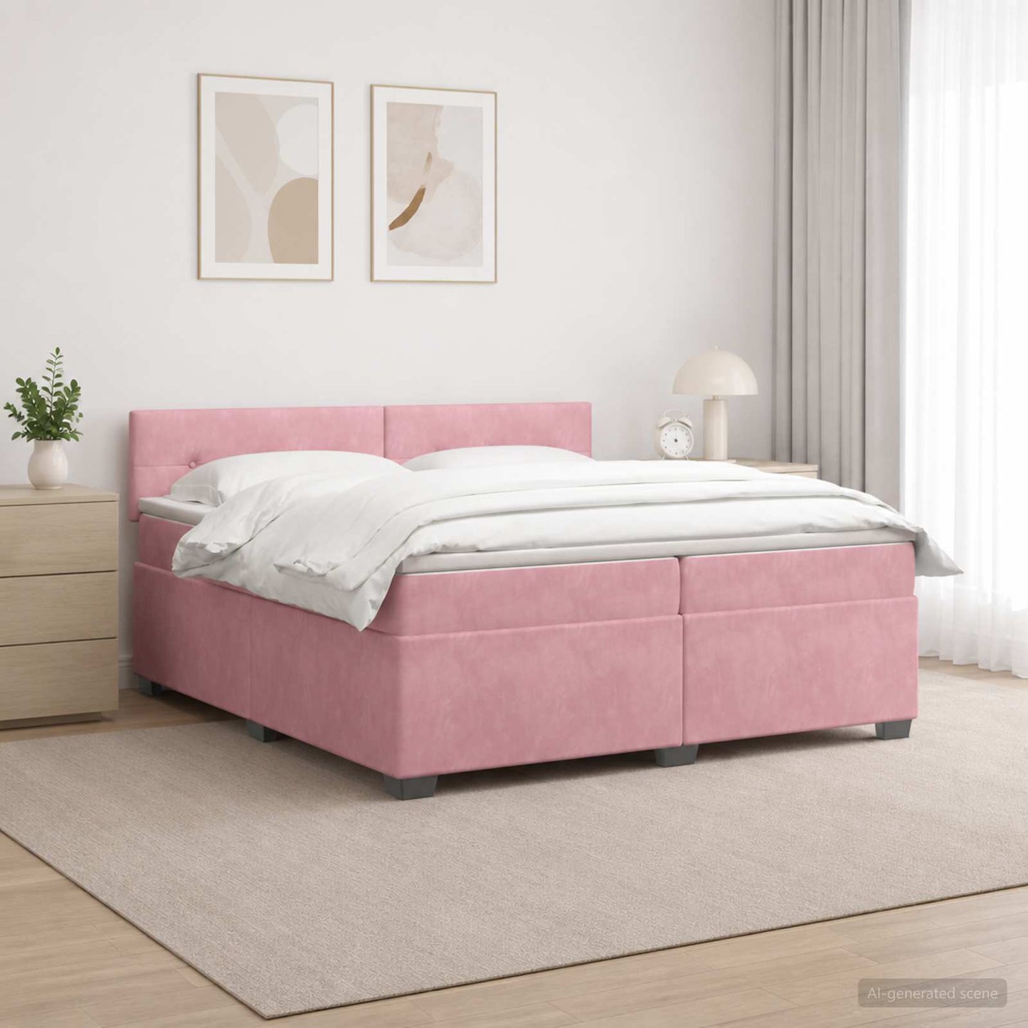 vidaXL Κρεβάτι Box Spring με Στρώμα και LED Ροζ 200 x 200 cm Βελούδο