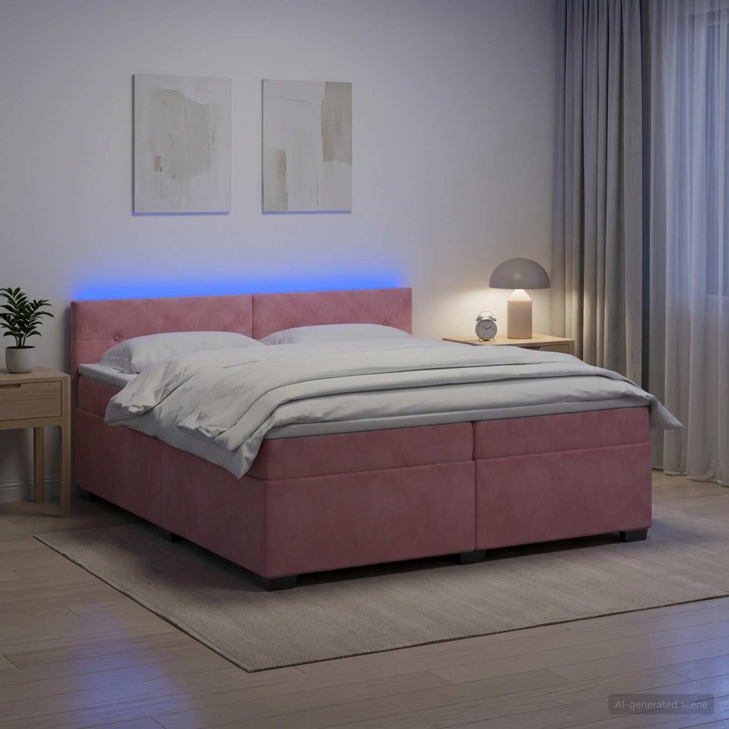 vidaXL Κρεβάτι Box Spring με Στρώμα και LED Ροζ 200 x 200 cm Βελούδο