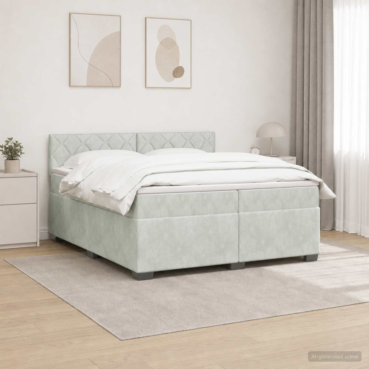vidaXL Κρεβάτι Box Spring με Στρώμα και LED Ανοιχτό γκρι 200 x 200 cm