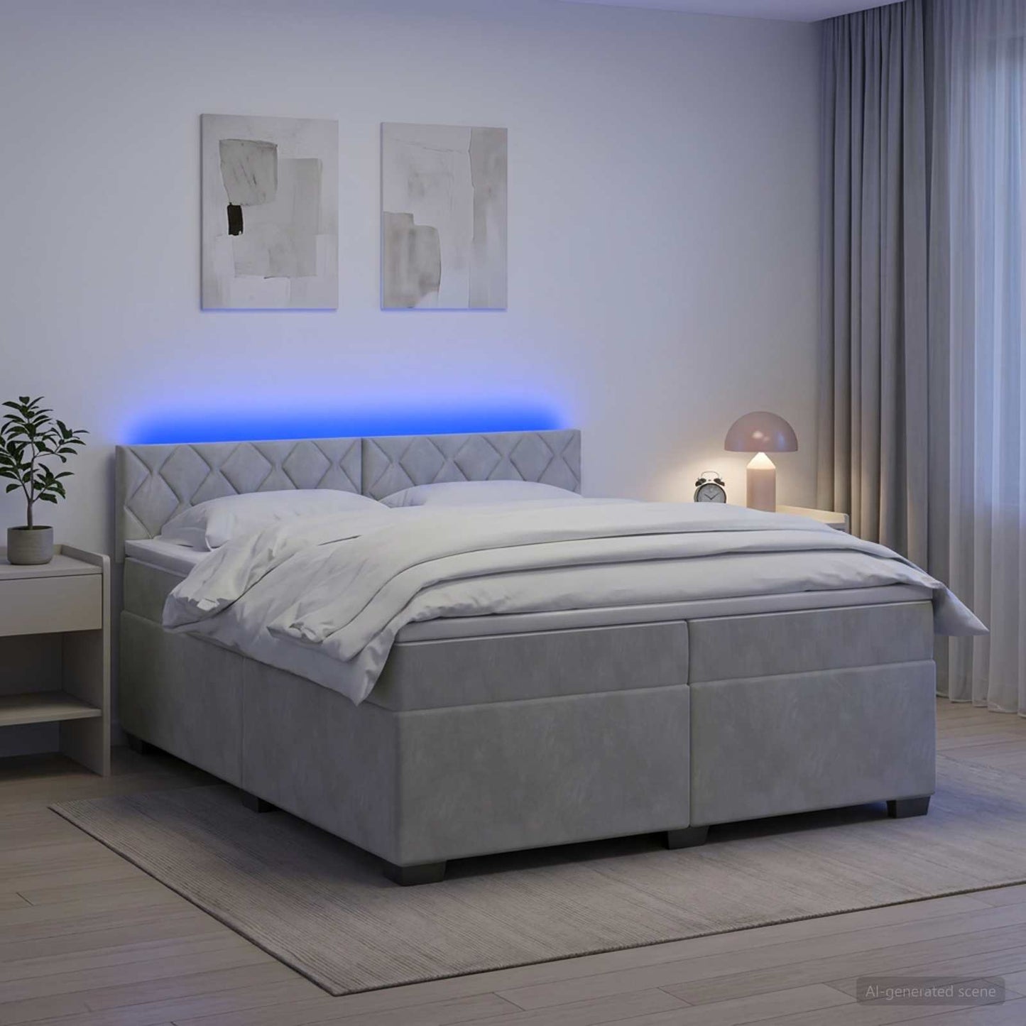 vidaXL Κρεβάτι Box Spring με Στρώμα και LED Ανοιχτό γκρι 200 x 200 cm