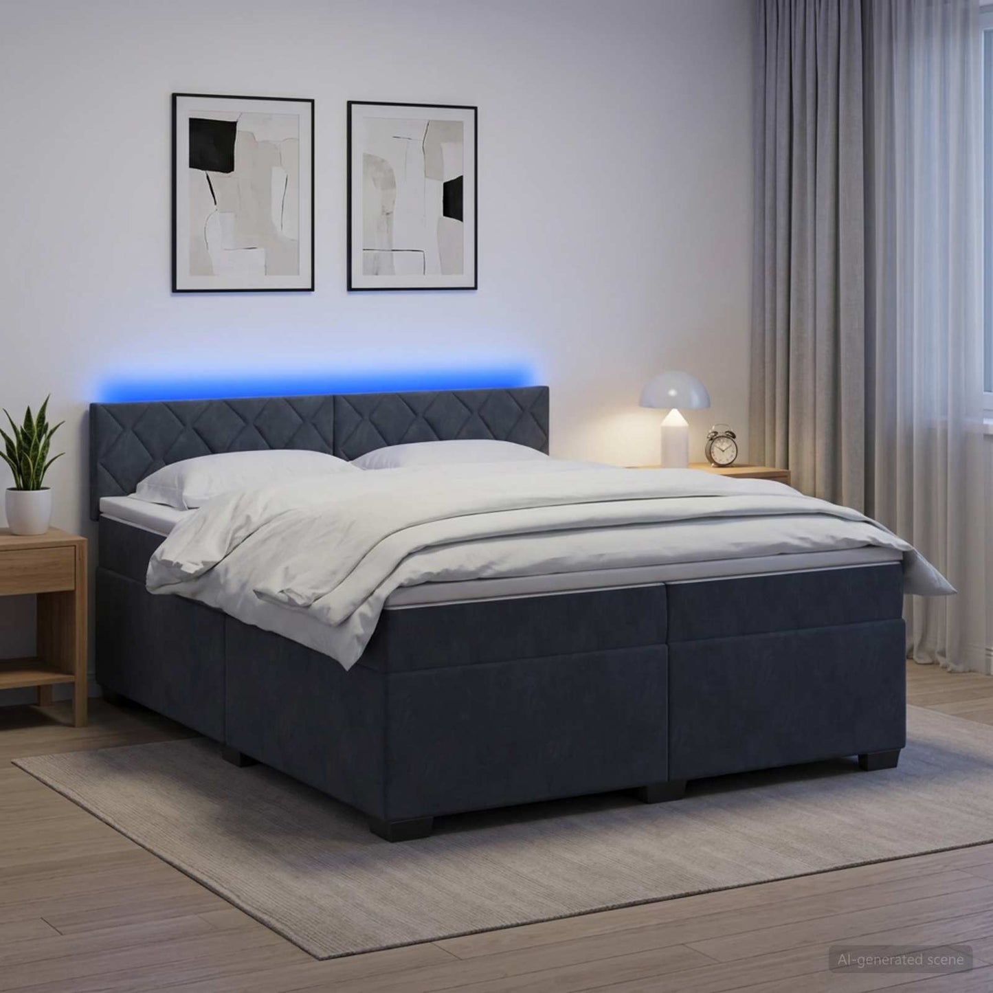 vidaXL Κρεβάτι Box Spring με Στρώμα και LED Σκούρο Γκρι 200 x 200 cm