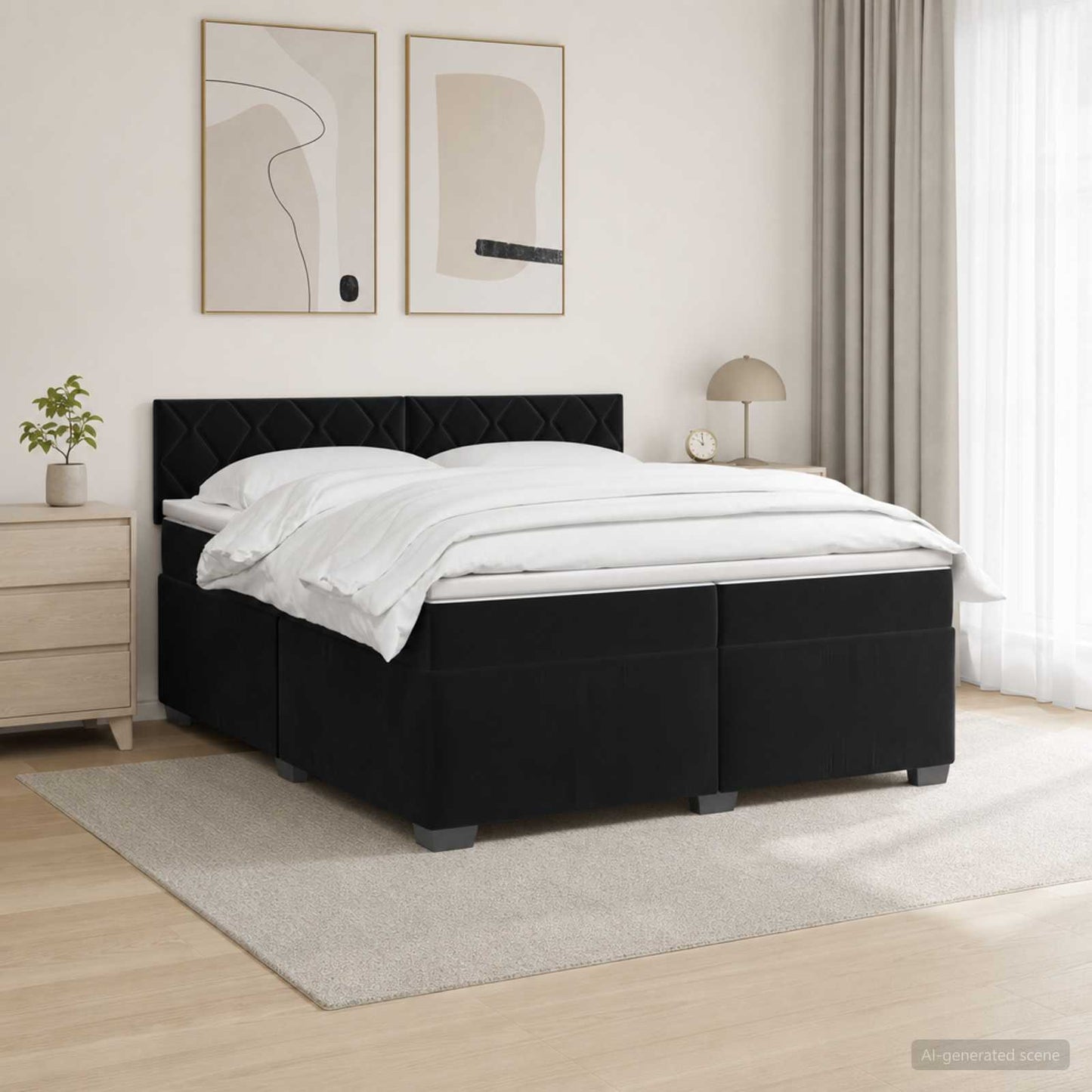 vidaXL Κρεβάτι Box Spring με Στρώμα και LED Μαύρο 200 x 200 cm Βελούδο