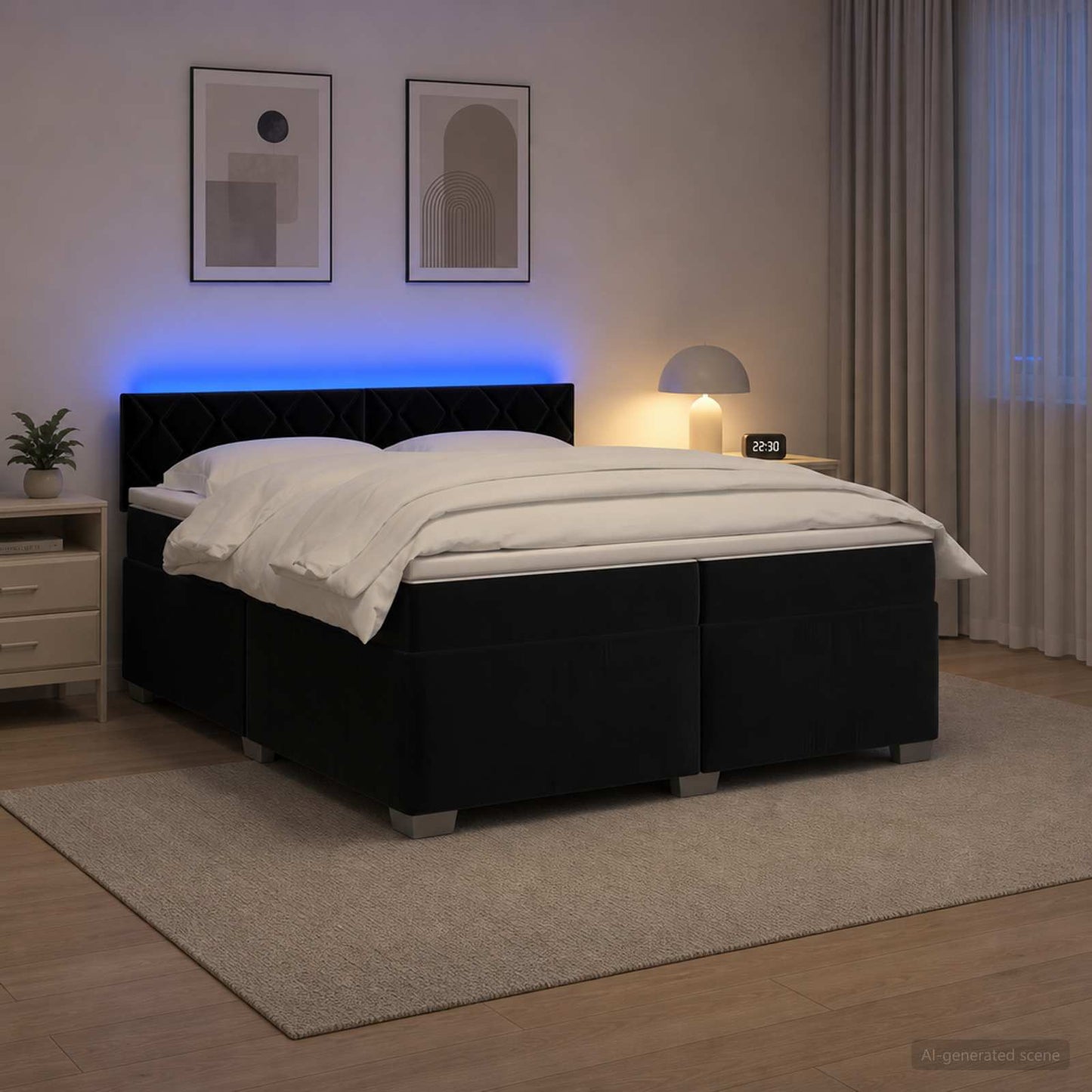 vidaXL Κρεβάτι Box Spring με Στρώμα και LED Μαύρο 200 x 200 cm Βελούδο