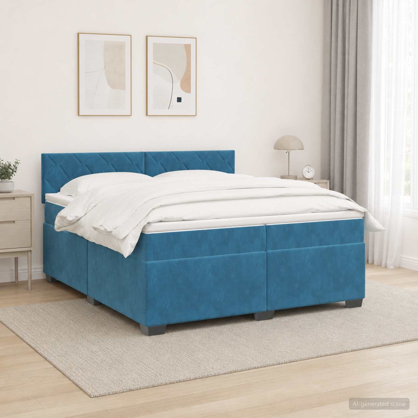 vidaXL Κρεβάτι Box Spring με Στρώμα και LED Μπλε 200 x 200 cm Βελούδο