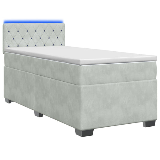 vidaXL Κρεβάτι Box Spring με Στρώμα και LED Ανοιχτό γκρι Μονό Βελούδο