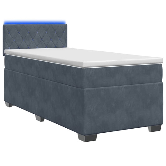 vidaXL Κρεβάτι Box Spring με Στρώμα και LED Σκούρο Γκρι Μονό Βελούδο