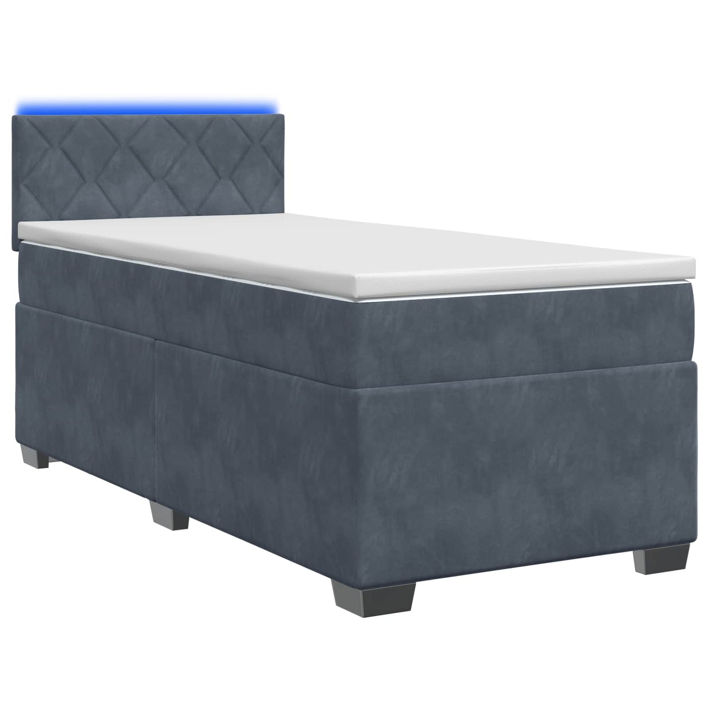 vidaXL Κρεβάτι Box Spring με Στρώμα και LED Σκούρο Γκρι Μονό Βελούδο