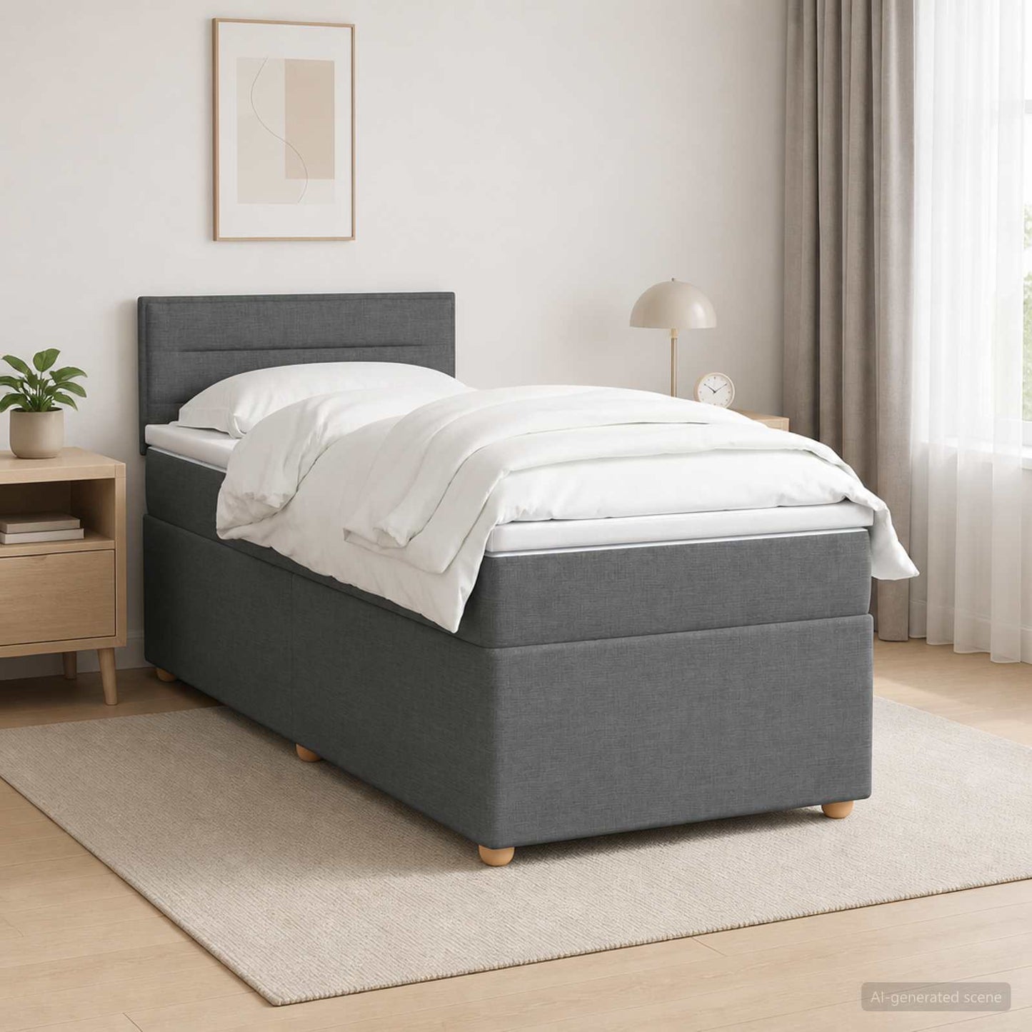 vidaXL Κρεβάτι box spring με στρώμα Σκούρο Γκρι 100 x 200 cm Ύφασμα