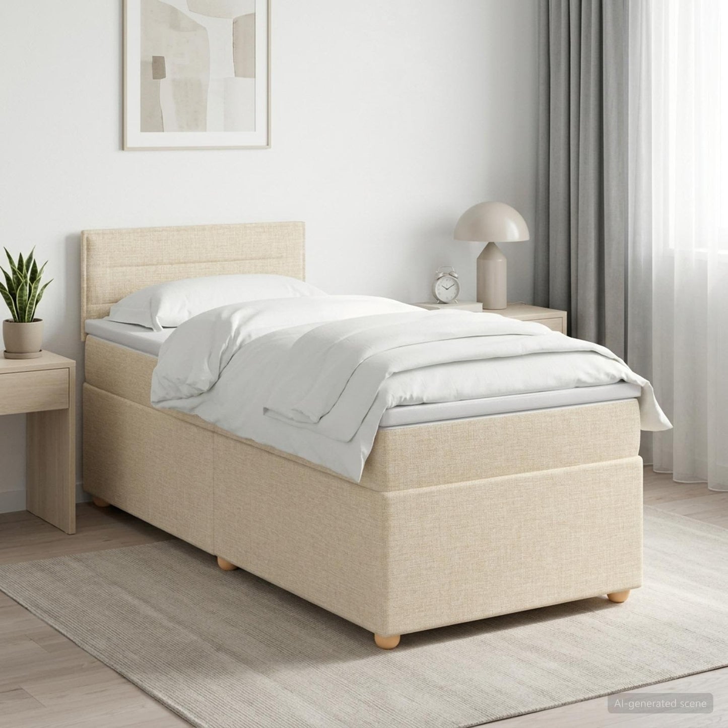 vidaXL Κρεβάτι box spring με στρώμα Κρεμ 90 x 200 cm Ύφασμα