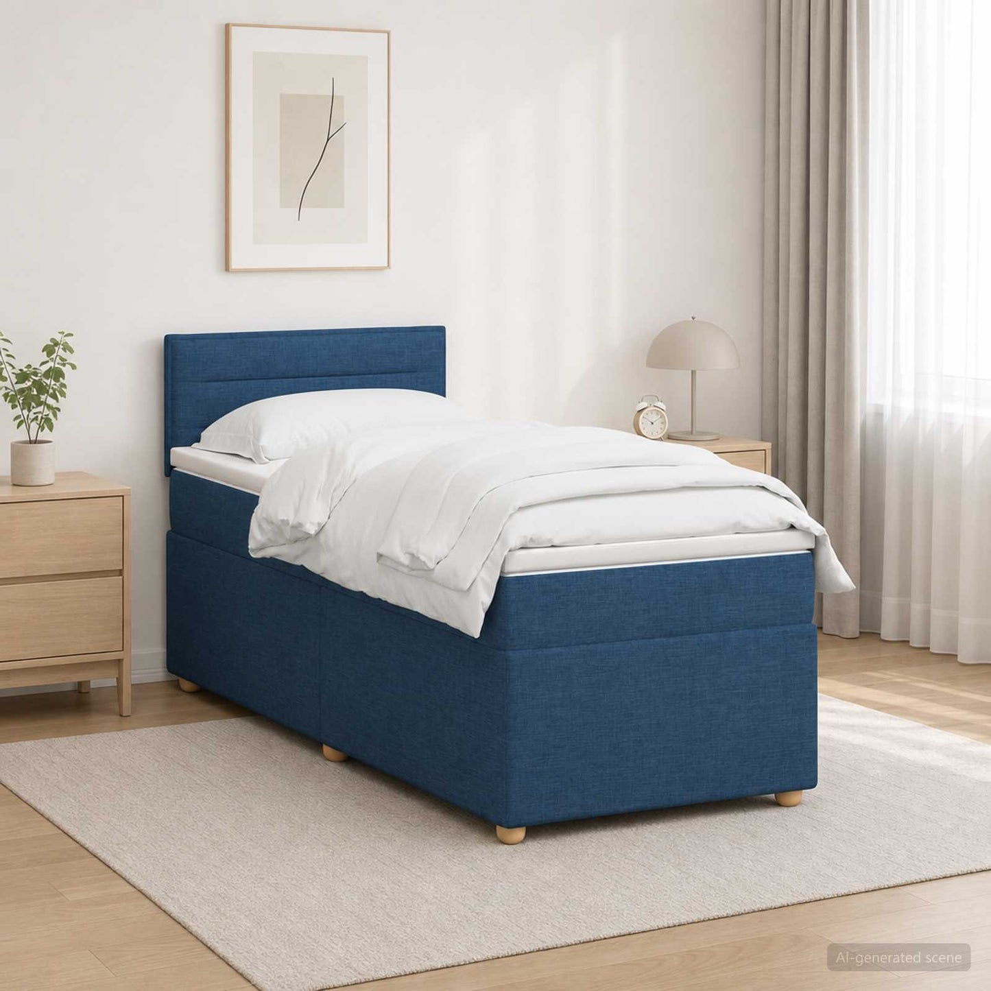 vidaXL Κρεβάτι box spring με στρώμα Μπλε 90 x 200 cm Ύφασμα