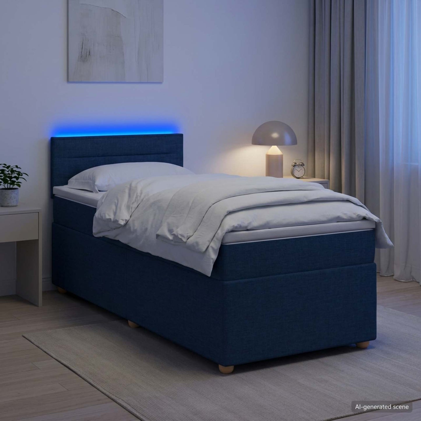 vidaXL Κρεβάτι box spring με στρώμα Μπλε 90 x 200 cm Ύφασμα