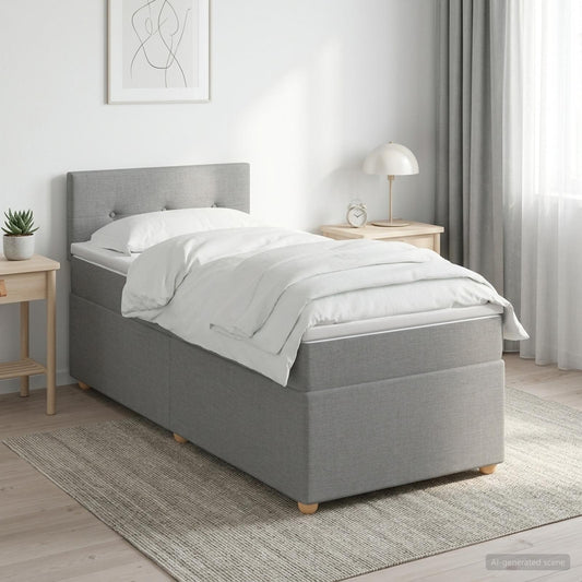 vidaXL Κρεβάτι Box Spring με Στρώμα και LED Ανοιχτό γκρι 90 x 190 cm