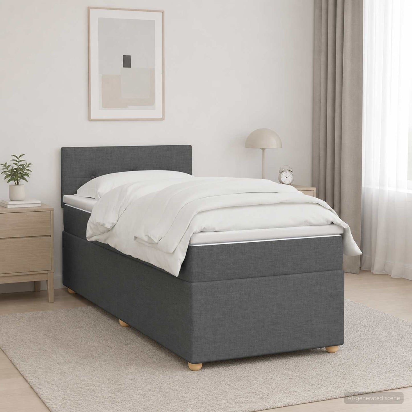 vidaXL Κρεβάτι box spring με στρώμα Σκούρο Γκρι 100 x 200 cm Ύφασμα