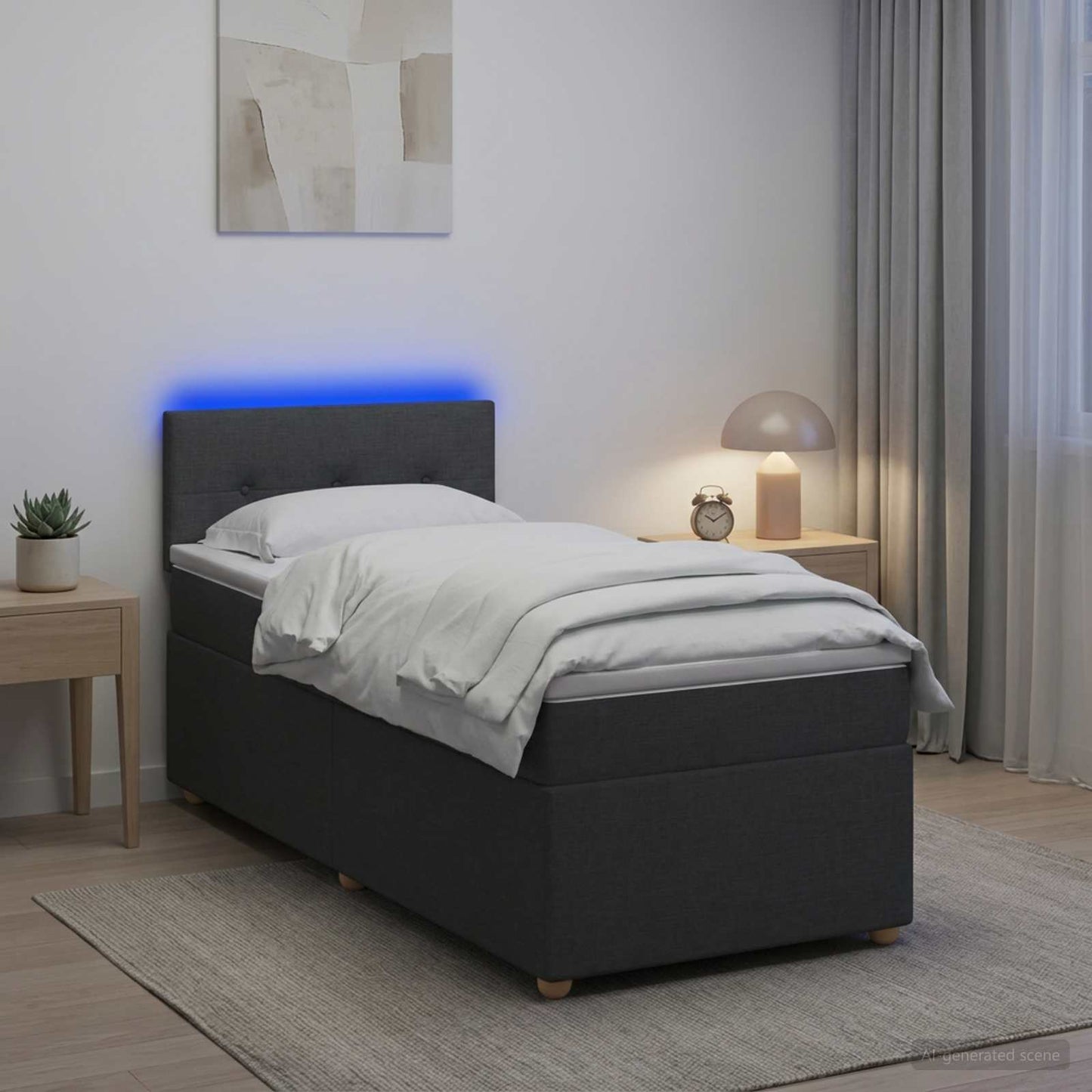 vidaXL Κρεβάτι Box Spring με Στρώμα και LED Σκούρο Γκρι 90 x 190 cm