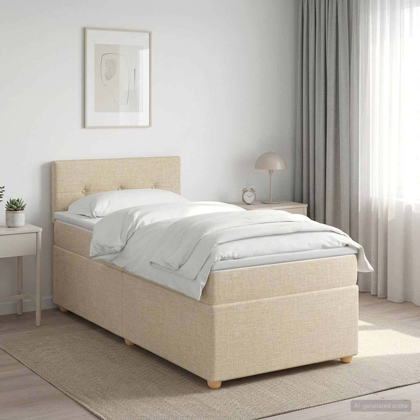 vidaXL Κρεβάτι box spring με στρώμα Κρεμ 90 x 200 cm Ύφασμα