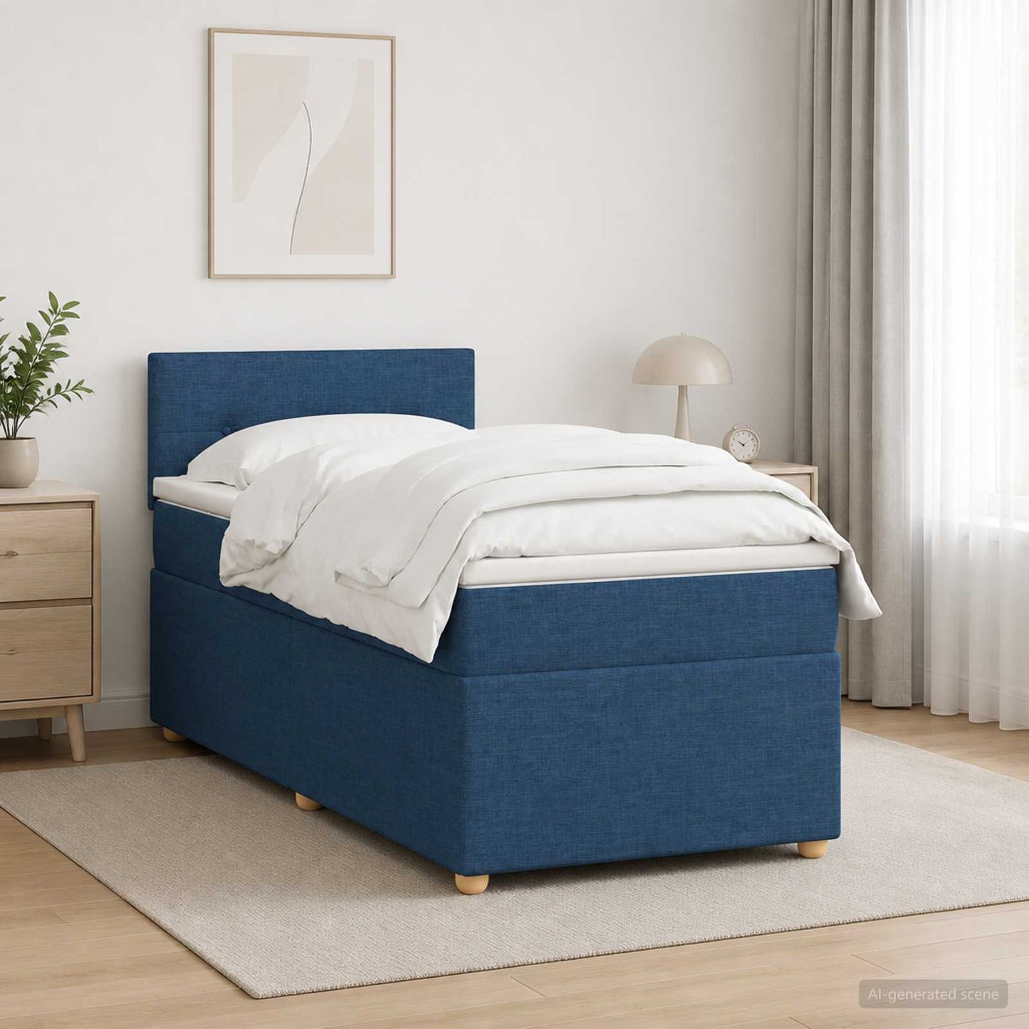 vidaXL Κρεβάτι box spring με στρώμα Μπλε 100 x 200 cm Ύφασμα