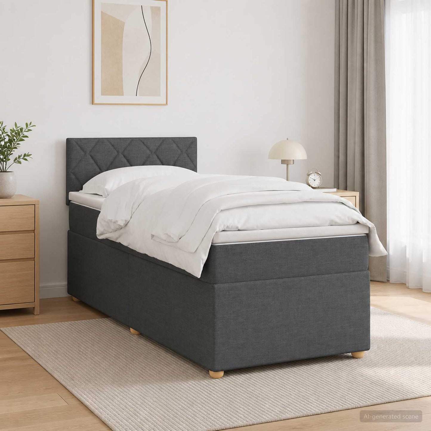 vidaXL Κρεβάτι box spring με στρώμα Σκούρο Γκρι 90 x 200 cm Ύφασμα