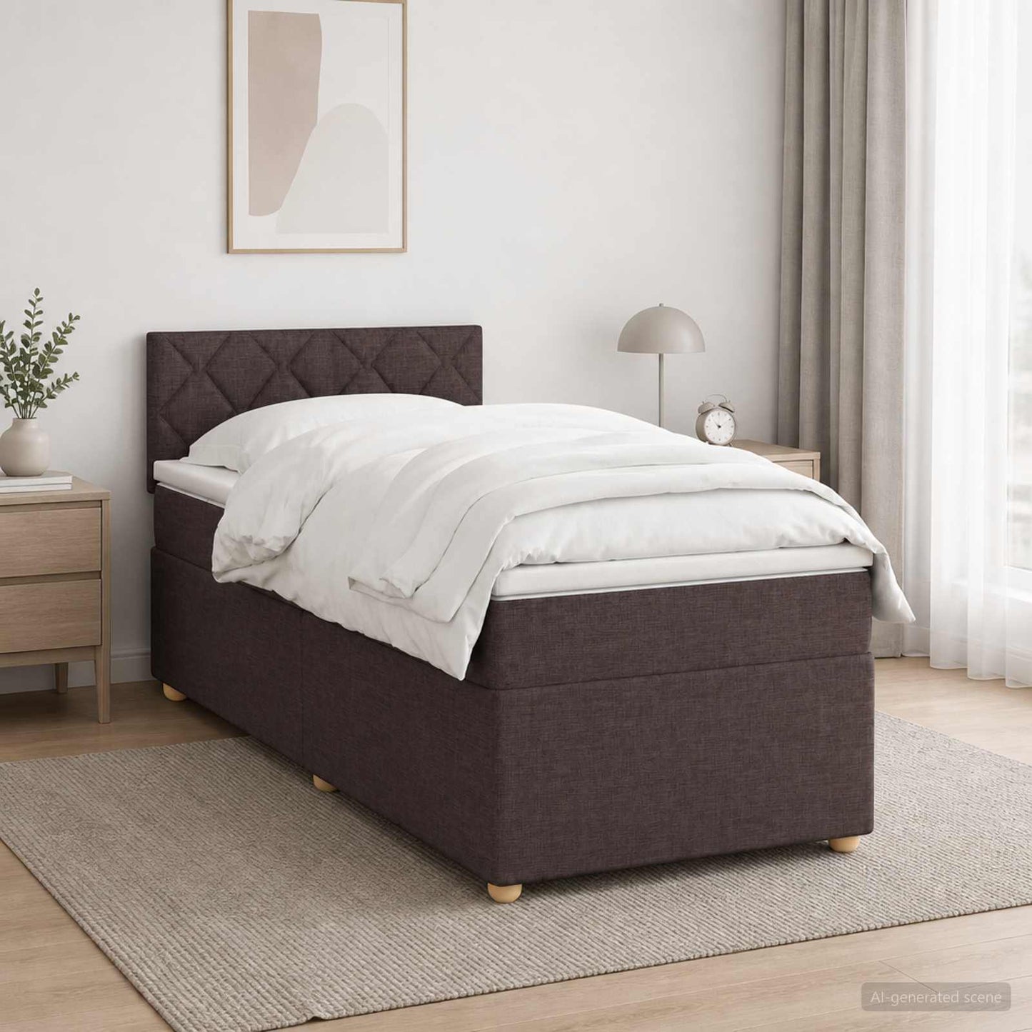 vidaXL Κρεβάτι box spring με στρώμα Σκούρο Καφέ 90 x 200 cm Ύφασμα