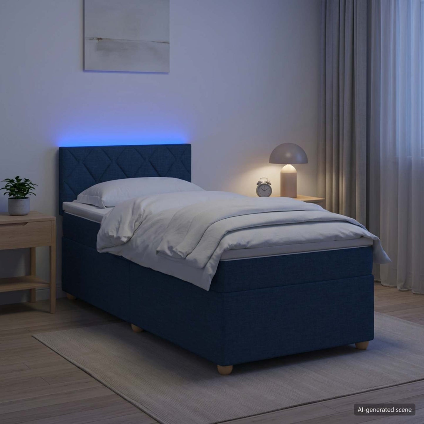 vidaXL Κρεβάτι box spring με στρώμα Μπλε 90 x 200 cm Ύφασμα