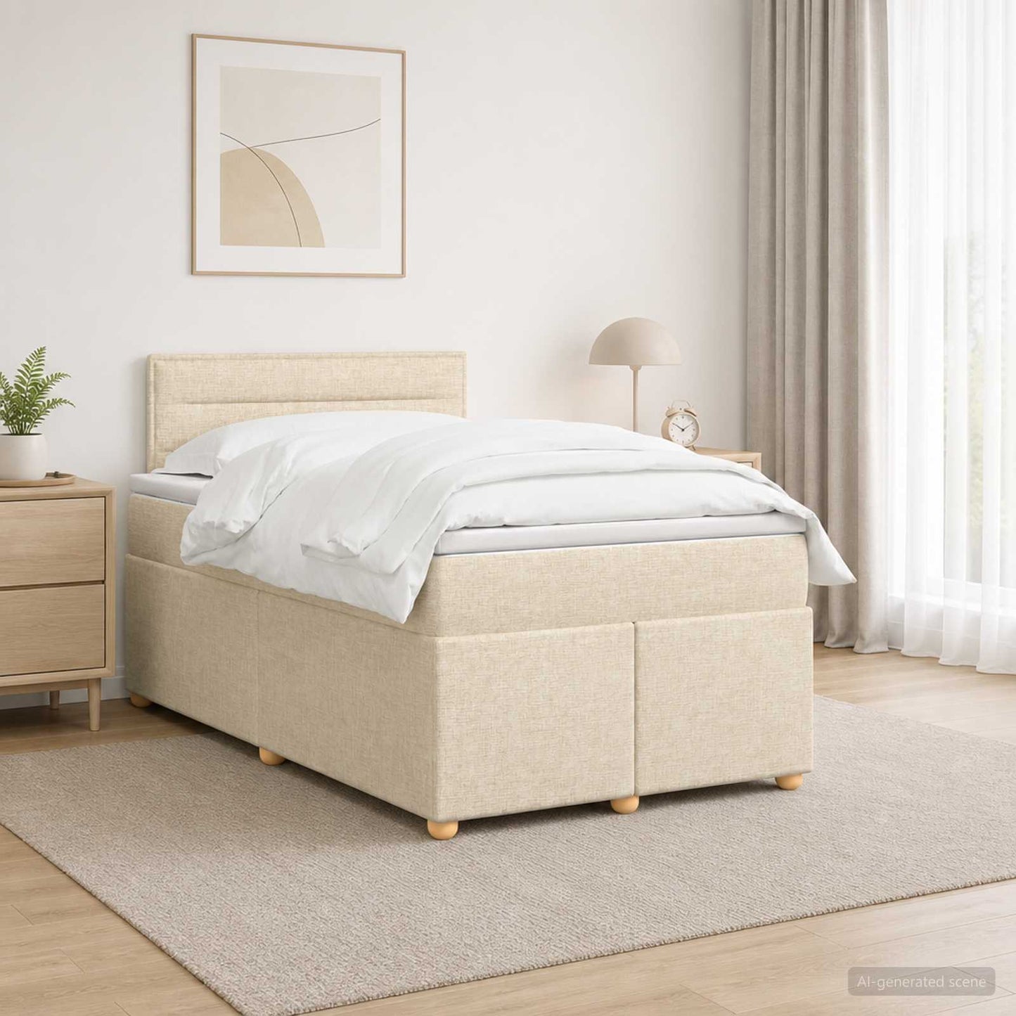 vidaXL Κρεβάτι box spring με στρώμα Κρεμ 120 x 190 cm Ύφασμα