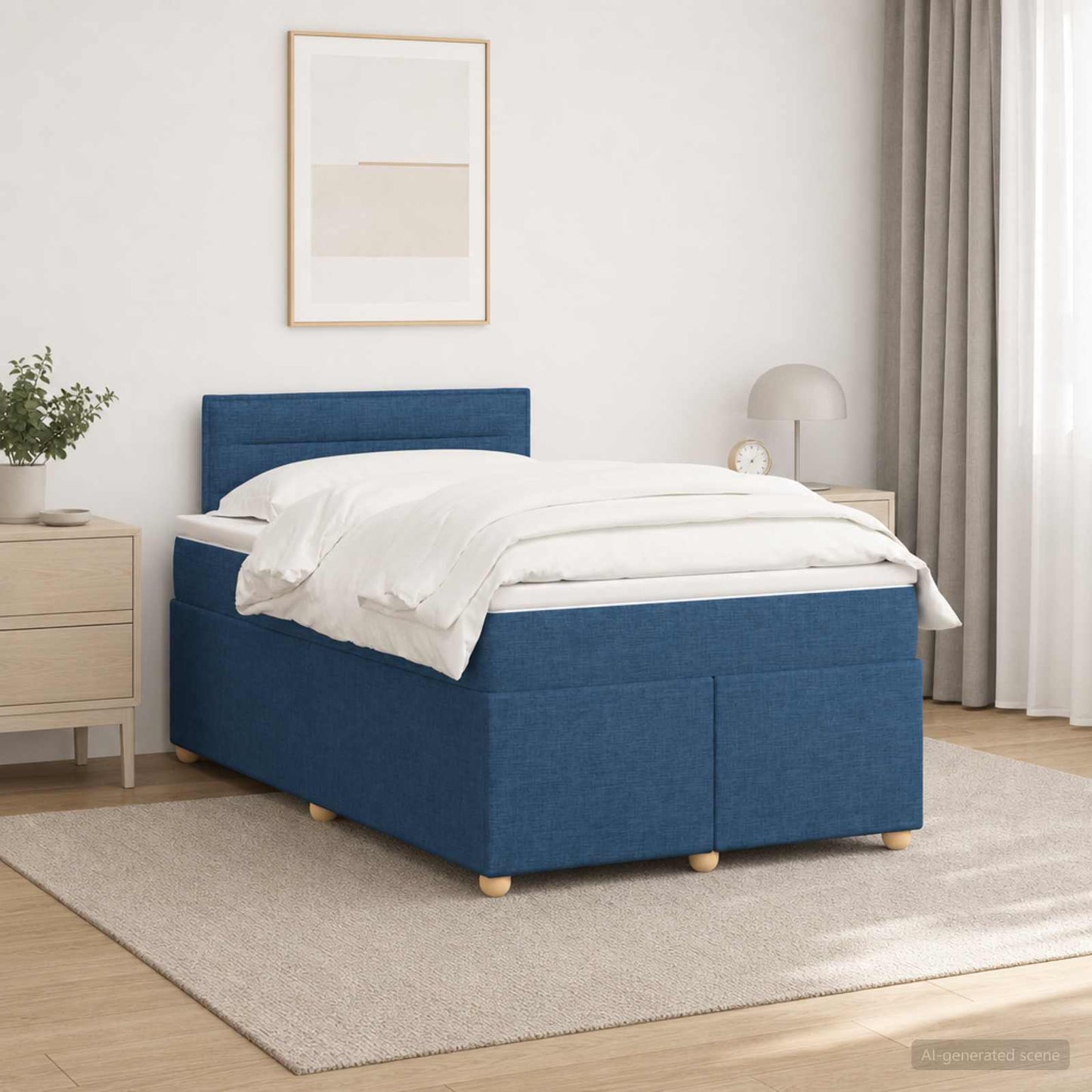 vidaXL Κρεβάτι box spring με στρώμα Μπλε 120 x 200 cm Ύφασμα