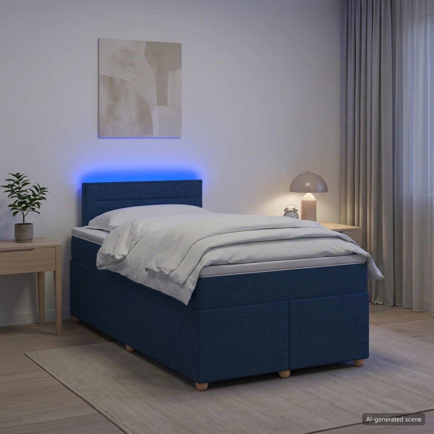vidaXL Κρεβάτι box spring με στρώμα Μπλε 120 x 190 cm Ύφασμα