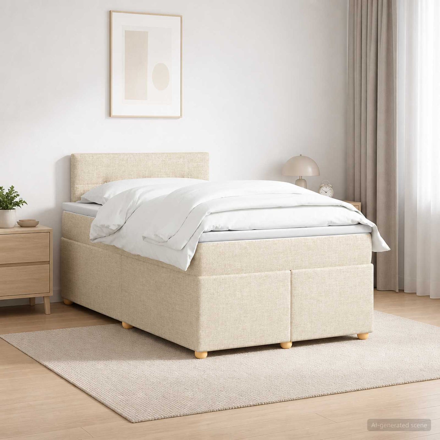 vidaXL Κρεβάτι box spring με στρώμα Κρεμ 120 x 190 cm Ύφασμα