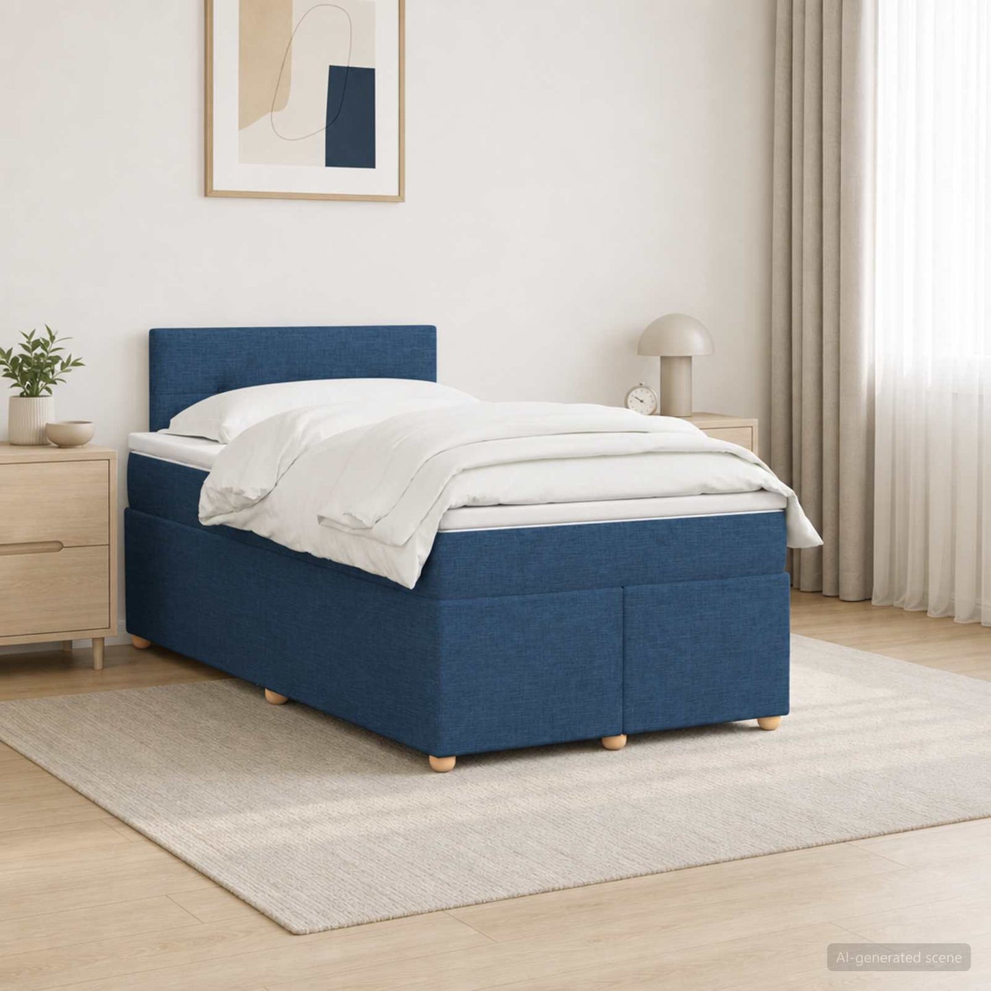 vidaXL Κρεβάτι box spring με στρώμα Μπλε 120 x 200 cm Ύφασμα