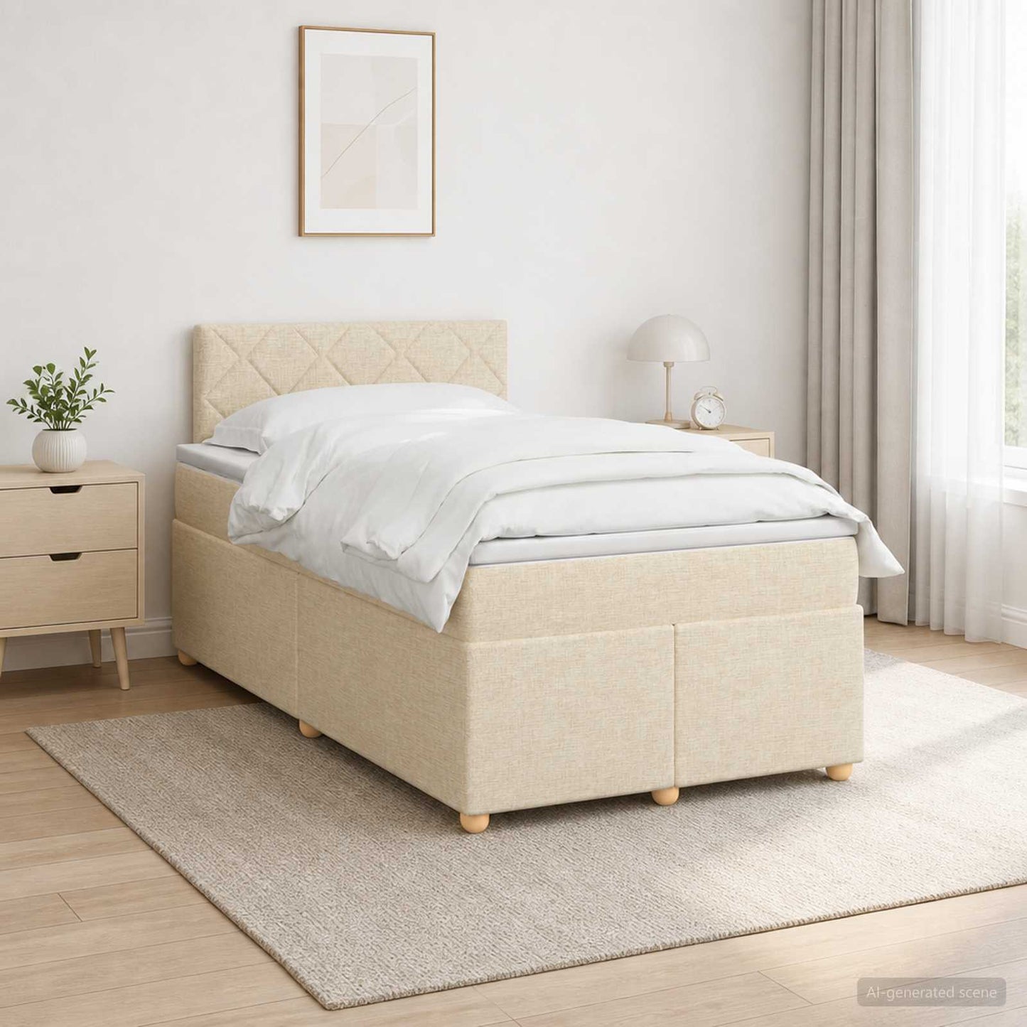 vidaXL Κρεβάτι box spring με στρώμα Κρεμ 120 x 200 cm Ύφασμα