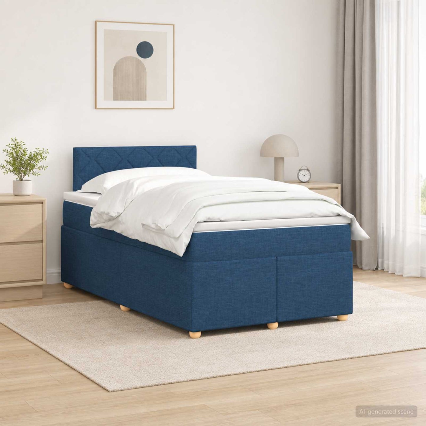 vidaXL Κρεβάτι box spring με στρώμα Μπλε 120 x 190 cm Ύφασμα