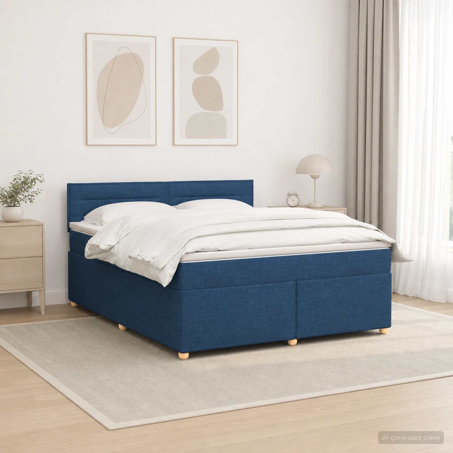 vidaXL Κρεβάτι box spring με στρώμα Μπλε 140 x 190 cm Ύφασμα