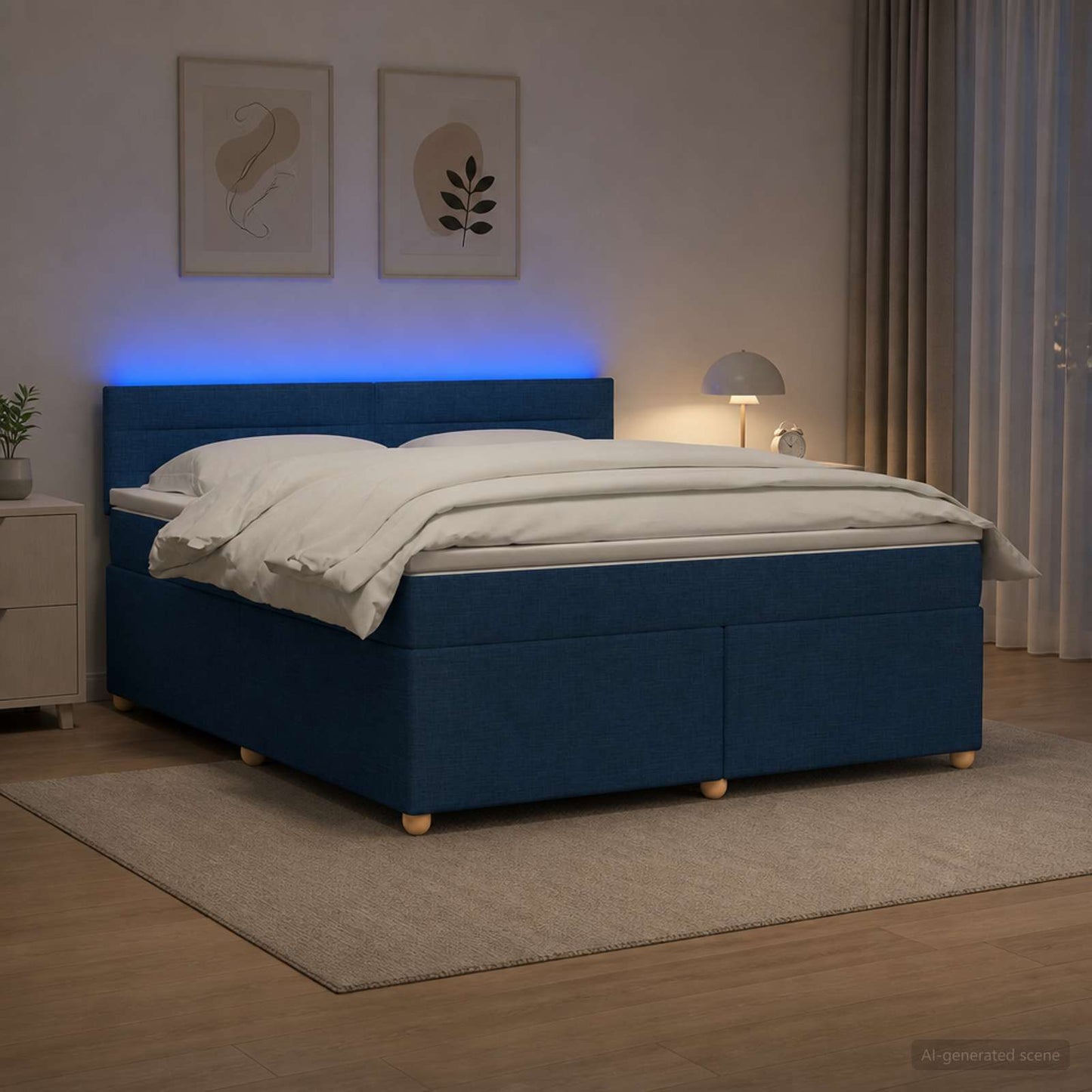 vidaXL Κρεβάτι box spring με στρώμα Μπλε 160 x 200 cm Ύφασμα