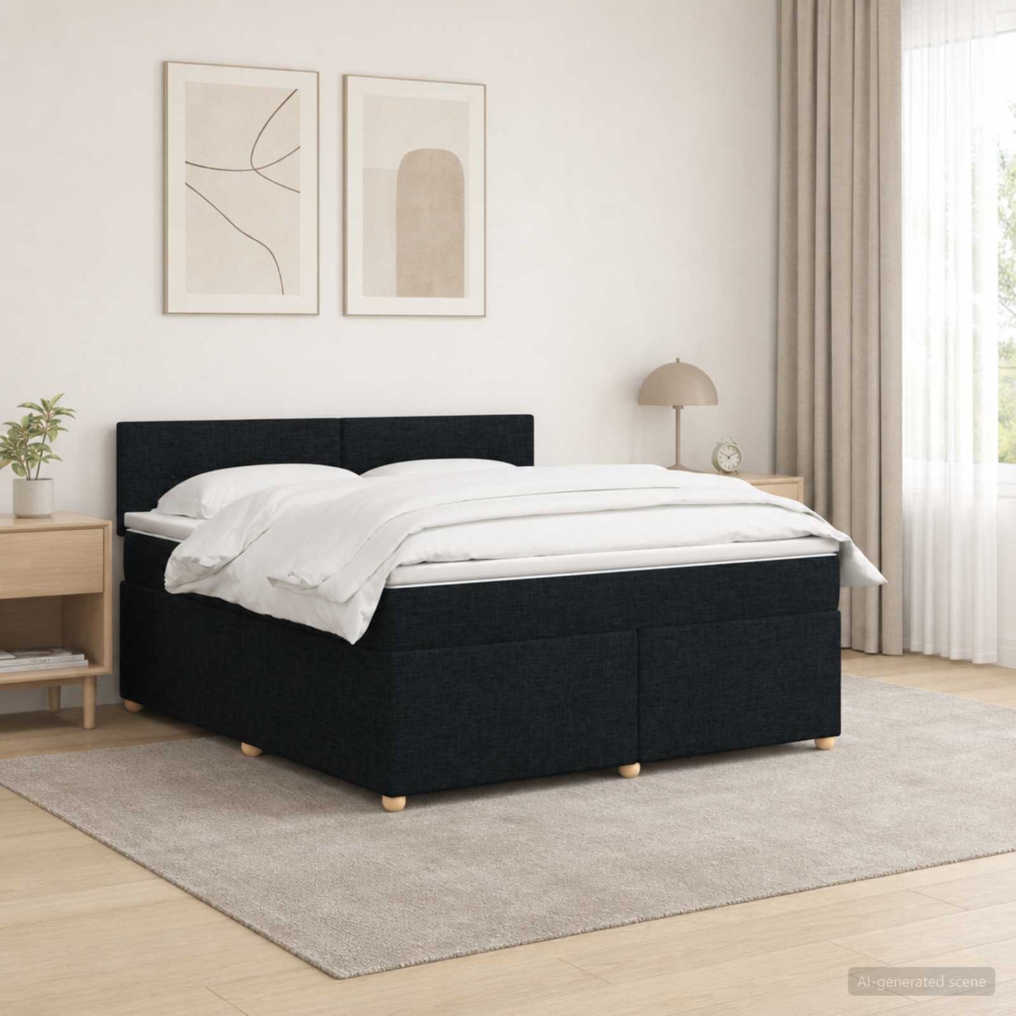 vidaXL Κρεβάτι box spring με στρώμα Μαύρο 140 x 200 cm Ύφασμα
