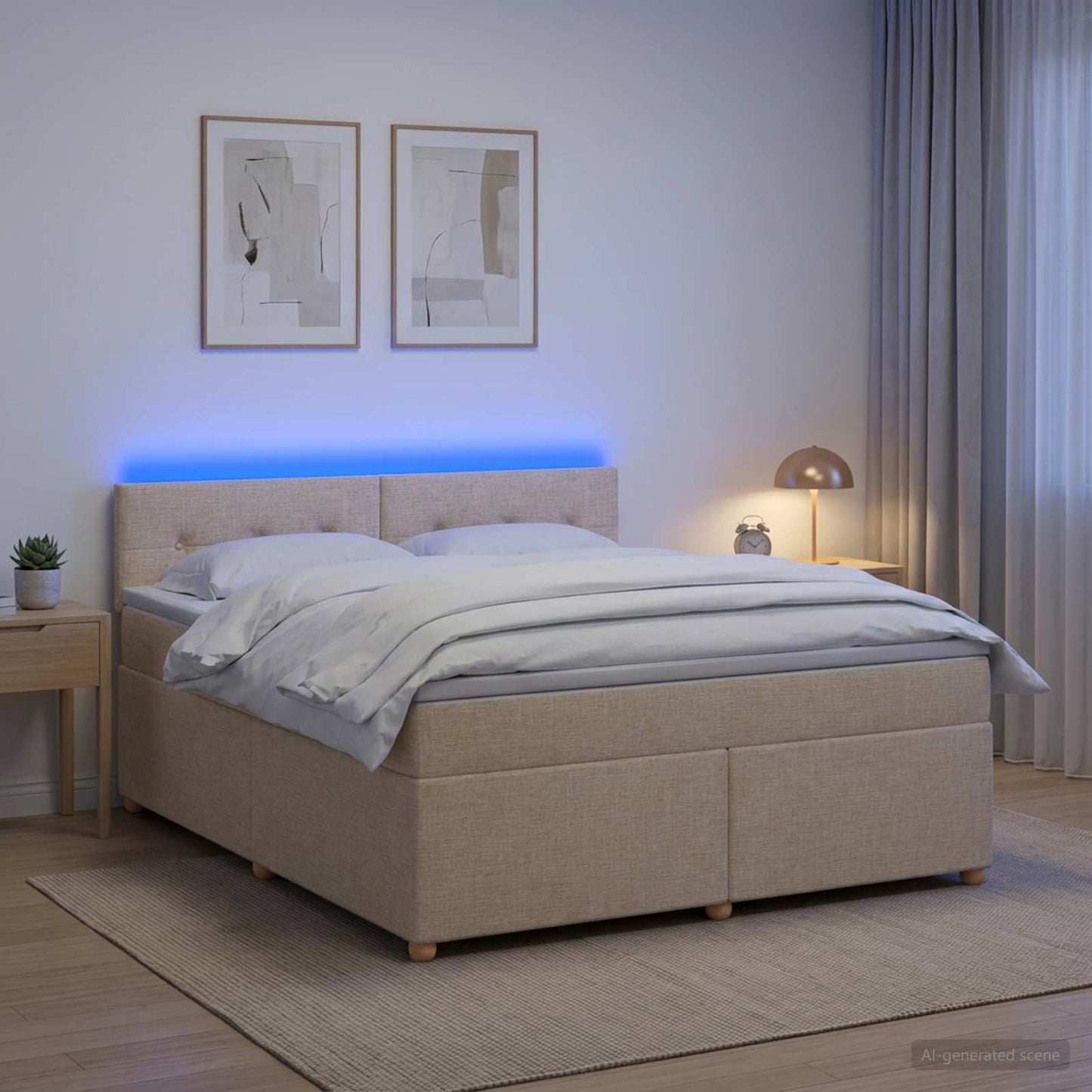 vidaXL Κρεβάτι box spring με στρώμα Κρεμ 160 x 200 cm Ύφασμα