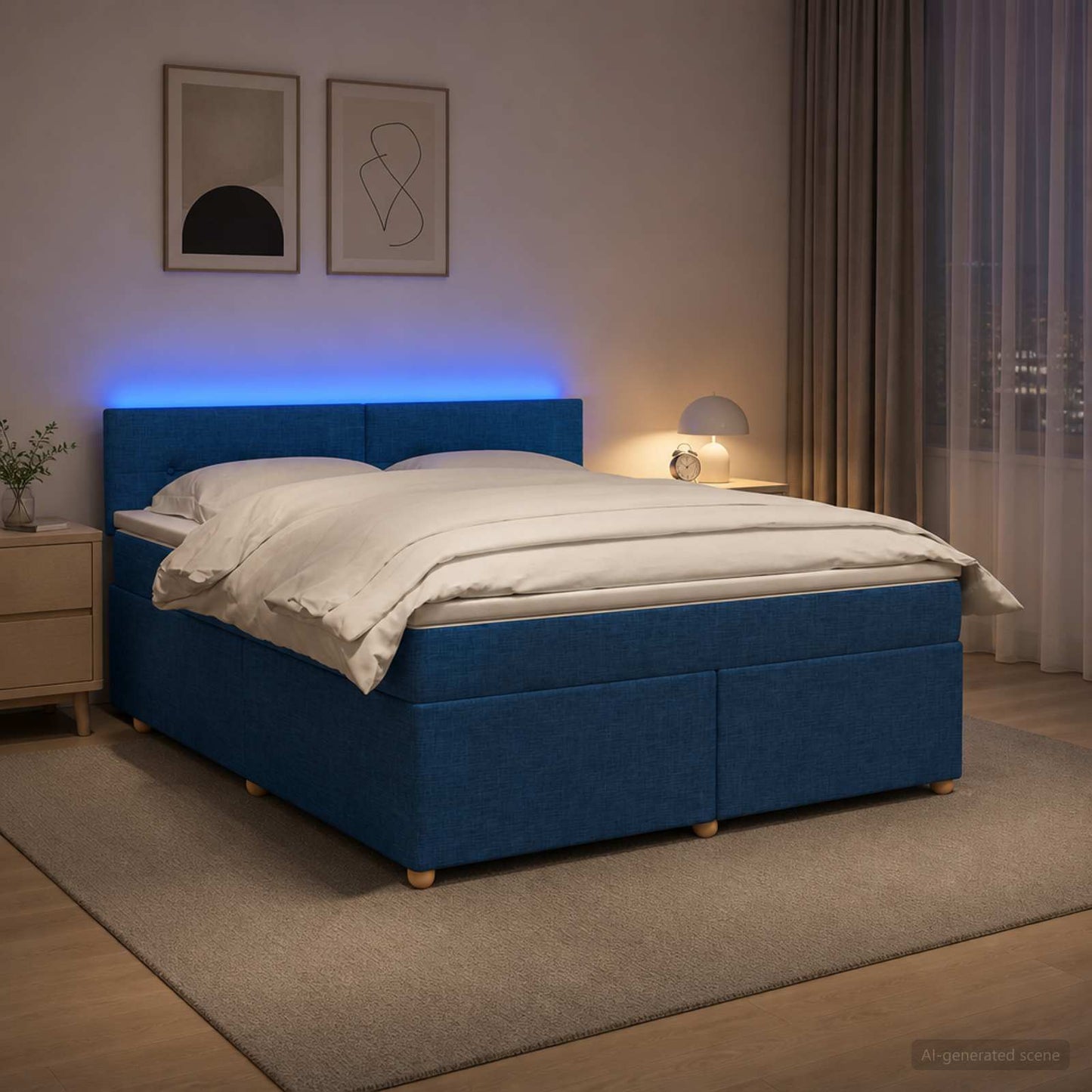vidaXL Κρεβάτι box spring με στρώμα Μπλε 180 x 200 cm Ύφασμα